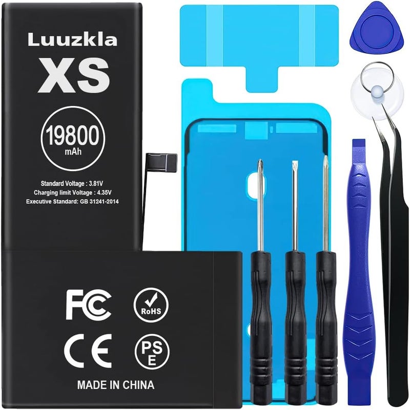 Luuzkla بطارية بسعة 19800mAh (ترقية جديدة) متوافقة مع iPhone Xs، بطارية بسعة فائقة متوافقة مع iPhone Xs، مع مجموعة أدوات كاملة - 0 دورة سعة عالية - خدمة لمدة 24 شهرًا - Image 1